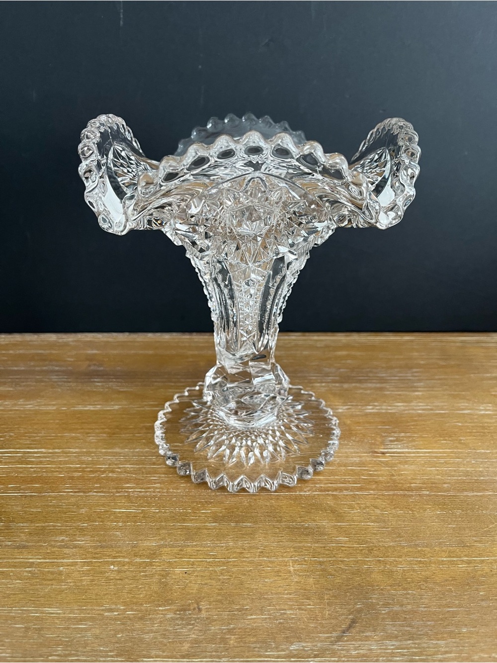 Antique EAPG Millersburg Glass Venetian Stemmed 8" Crystal Vase Square Top